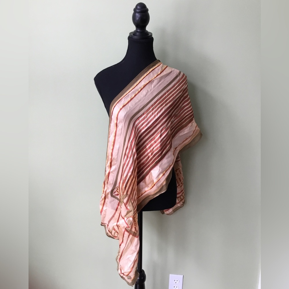 Ellen Tracy Vintage Silk Peach Native American Totem Scarf